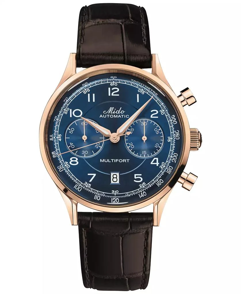 商品MIDO|Men's Swiss Automatic Chronograph Multifort Brown Leather Strap Watch 42mm,价格¥19591,第1张图片