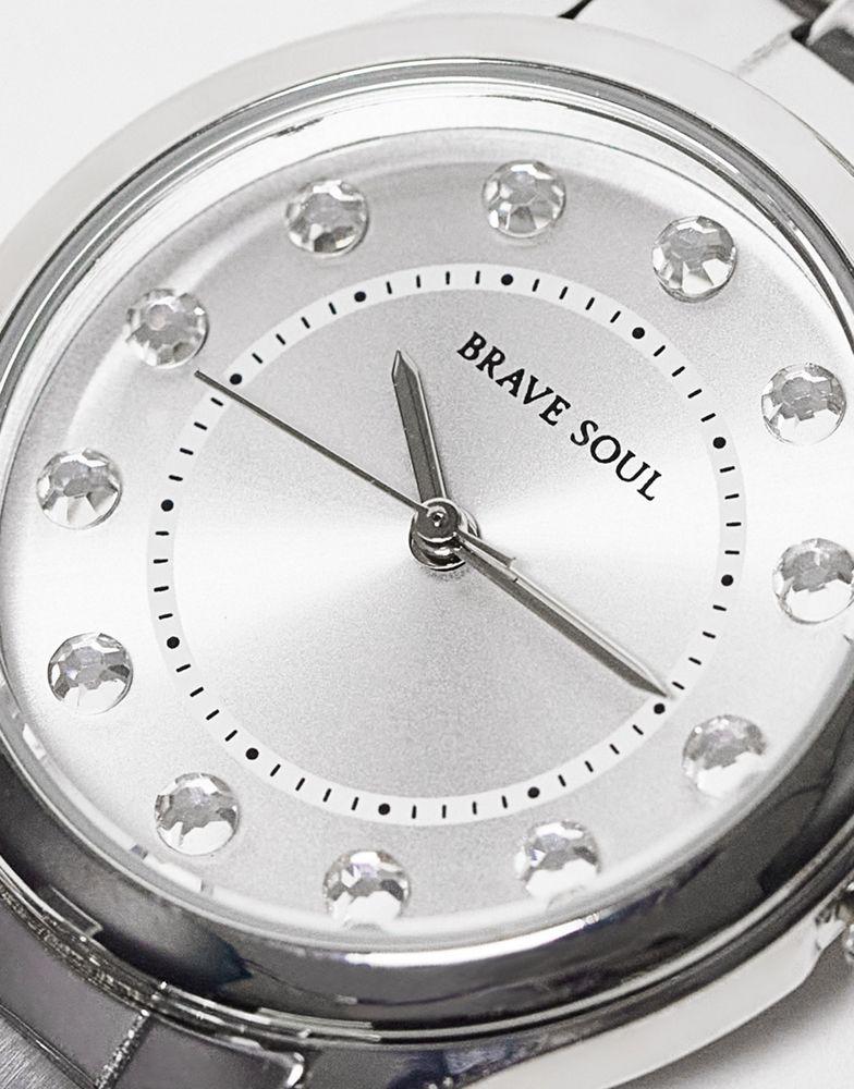 Brave Soul chunky bracelet watch with diamante face detail in silver商品第3张图片规格展示