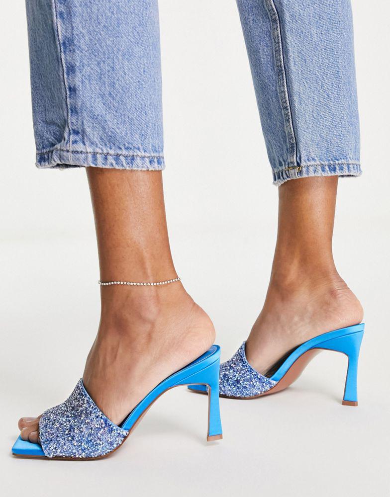 ASOS DESIGN Hattie mid heeled mule sandals in crystal blue商品第3张图片规格展示