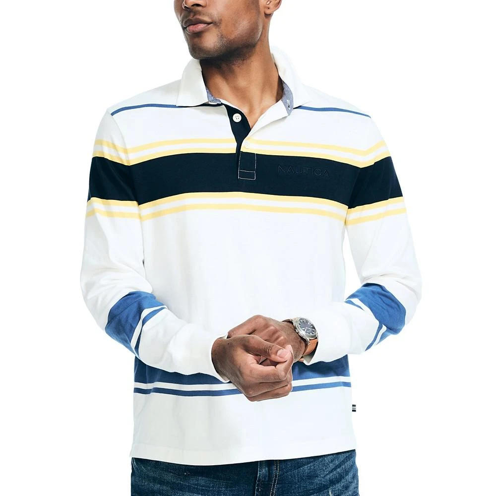商品Nautica|Men's Classic-Fit Rugby Stripe Long-Sleeve Polo Shirt,价格¥502,第1张图片