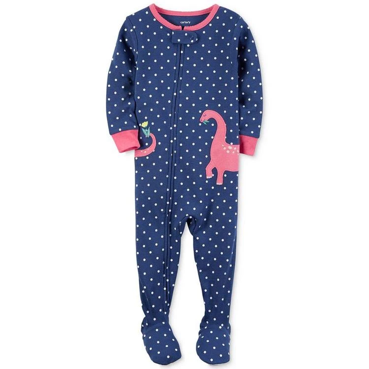 商品Carter's|1-Pc. Dot-Print Dinosaur Footed Pajamas, Baby Girls (0-24 months),价格¥58,第2张图片详细描述