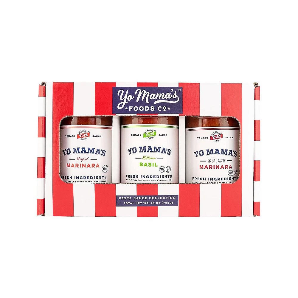 商品Yo Mama's Foods|Gourmet Keto Gift Set and Care Package | Includes (1) Marinara Sauce (1) Tomato Basil & | (1) Spicy Marinara Sauce | Low-Sugar, Carb, Sodium, Gluten-Free, Fresh Ingredients!,价格¥298,第1张图片