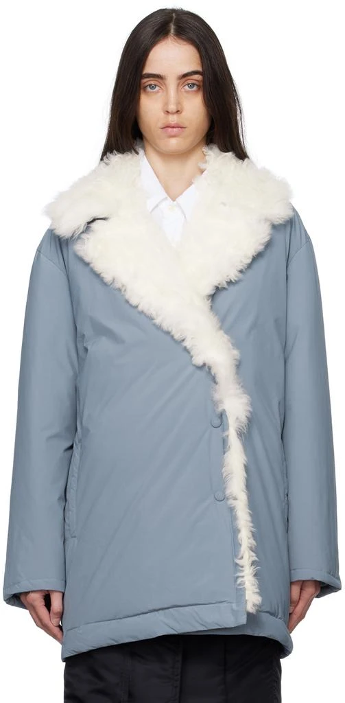 商品Yves Salomon|SSENSE Exclusive Blue Single-Breasted Shearling Down Coat,价格¥1784,第1张图片