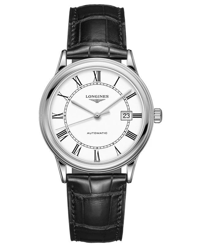 商品Longines|Longines Flagship Automatic White Dial Black Leather Strap Unisex Watch L4.984.4.21.2,价格¥10978,第1张图片