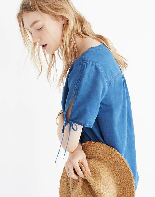 商品Madewell|Indigo Tie-Sleeve Top,价格¥317,第2张图片详细描述