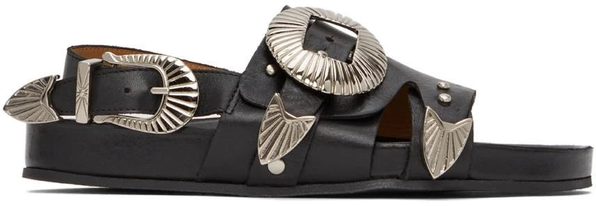 商品Toga Pulla|SSENSE Exclusive Black Oversized Buckle Flat Sandals,价格¥1849,第1张图片