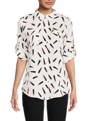 商品Karl Lagerfeld Paris|Lipstick Print Button Down Shirt,价格¥188,第1张图片