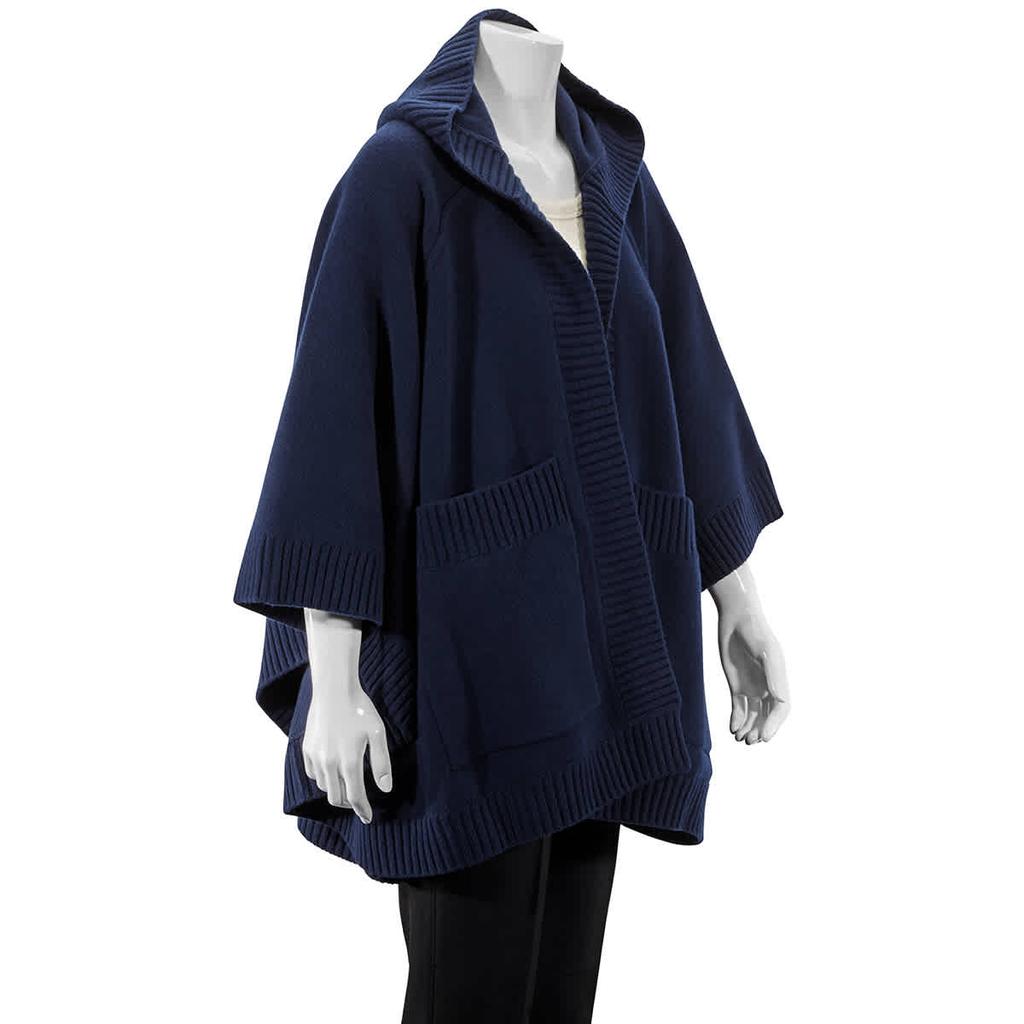 Burberry Crest Wool Blend Jacquard Hooded Cape In Navy商品第2张图片规格展示