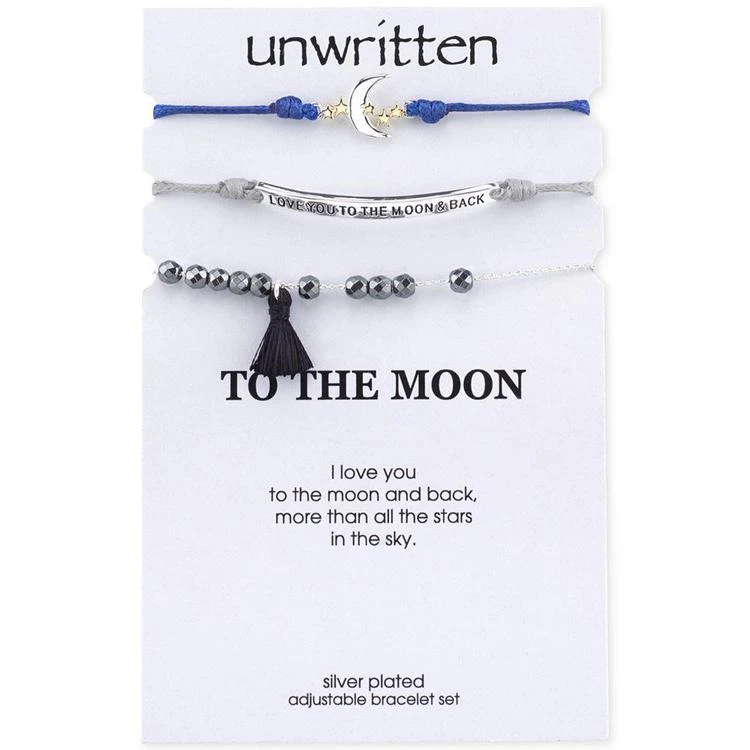 商品Unwritten|3-Pc. Set Tassel, Message & Moon Adjustable Bracelets in Silver-Plate,价格¥105,第1张图片