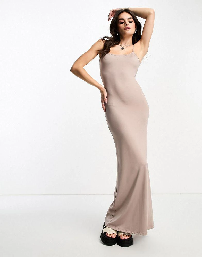 商品Bershka|Bershka strappy soft shaping maxi dress in light brown,价格¥196,第1张图片