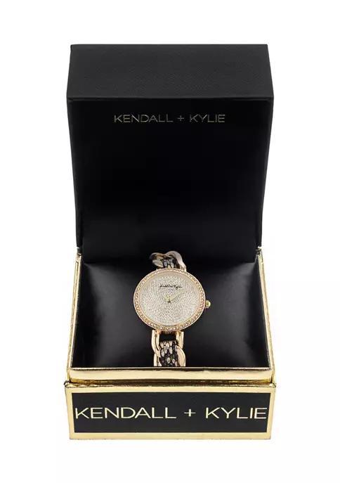 商品KENDALL & KYLIE|Gold Tone Metal and Braided Vegan Snakeskin Analog Watch,价格¥558,第6张图片详细描述