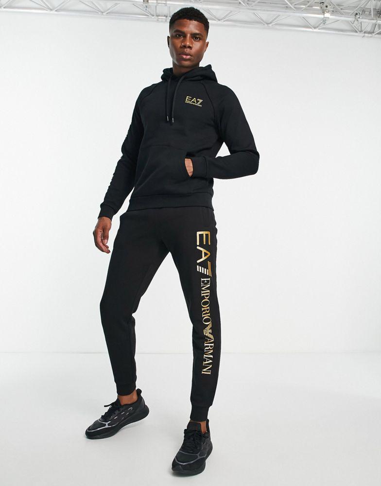 Armani EA7 large gold side logo joggers in black商品第4张图片规格展示