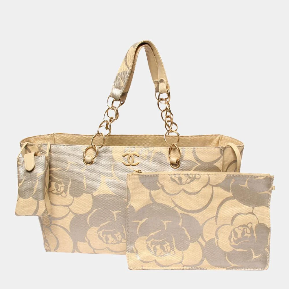 商品[二手商品] Chanel|Chanel Beige Leather Vintage Printed Floral Camellia CC Tote Bag,价格¥6569,第1张图片