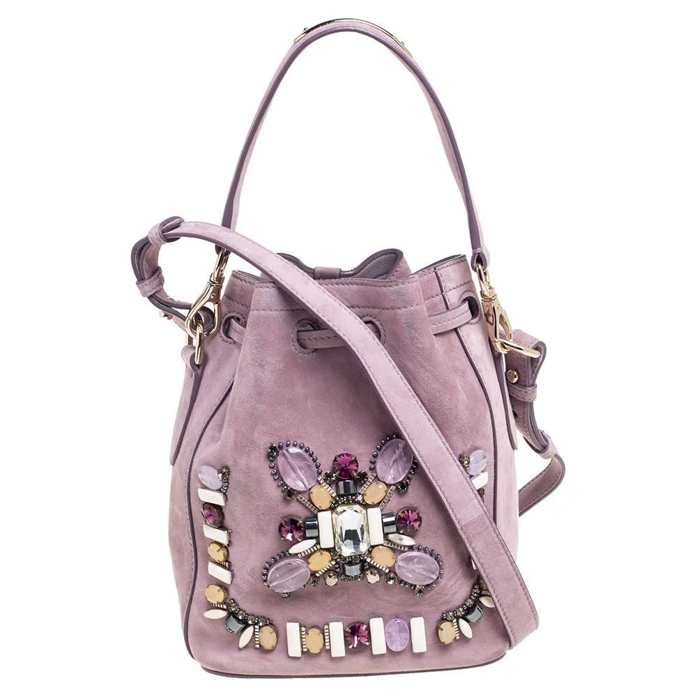 商品[二手商品] Ralph Lauren|Ralph Lauren Purple Suede Crystal Embellished Drawstring Bucket Bag,价格¥3374,第1张图片