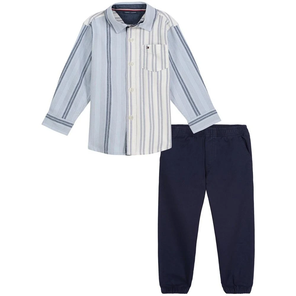 商品Tommy Hilfiger|Baby Boys Oxford Stripe Long Sleeves Button-Up Shirt and Twill Jogger Pants, 2 Piece Set,价格¥404,第1张图片