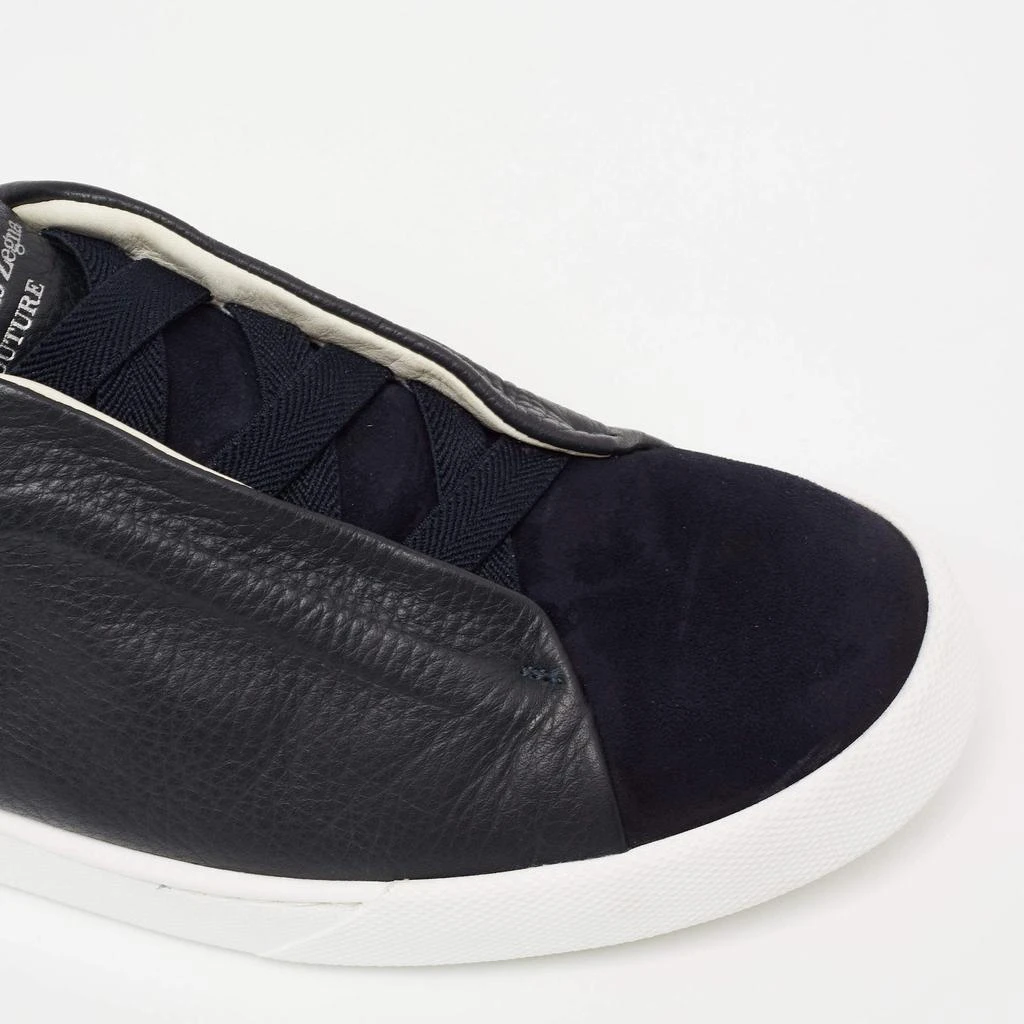 Ermenegildo Zegna Black/Navy Blue Leather and Suede Triple Stitch Slip-On Sneakers Size 40 商品