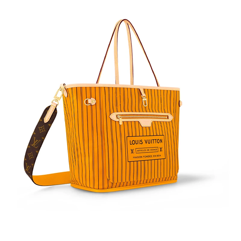 商品[国内直发] Louis Vuitton|NEVERFULL ANDOULIÈRE INSIDE OUT MM 可拆卸可调节肩带竖条纹设计 Monogram 涂层帆布 双面Neverfull 托特包Tote包单肩手提包 中号 女款 橙色,价格¥19864,第4张图片详细描述