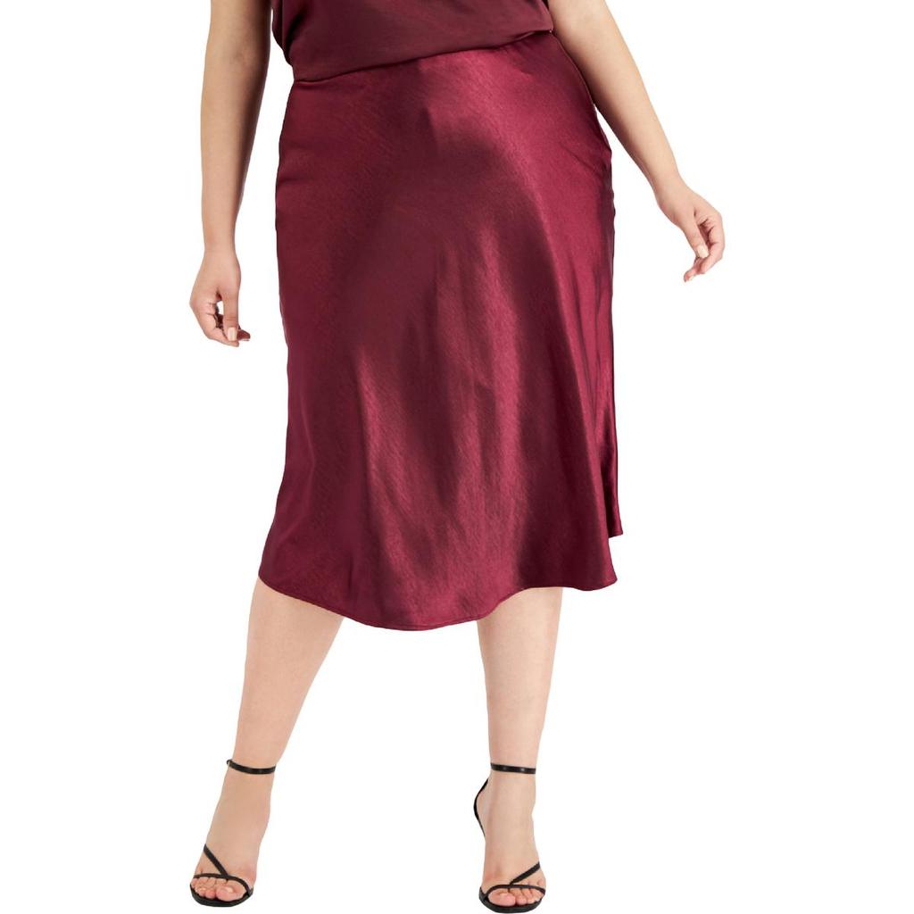 Bar III Womens Plus Satin Calf Midi Skirt商品第1张图片规格展示