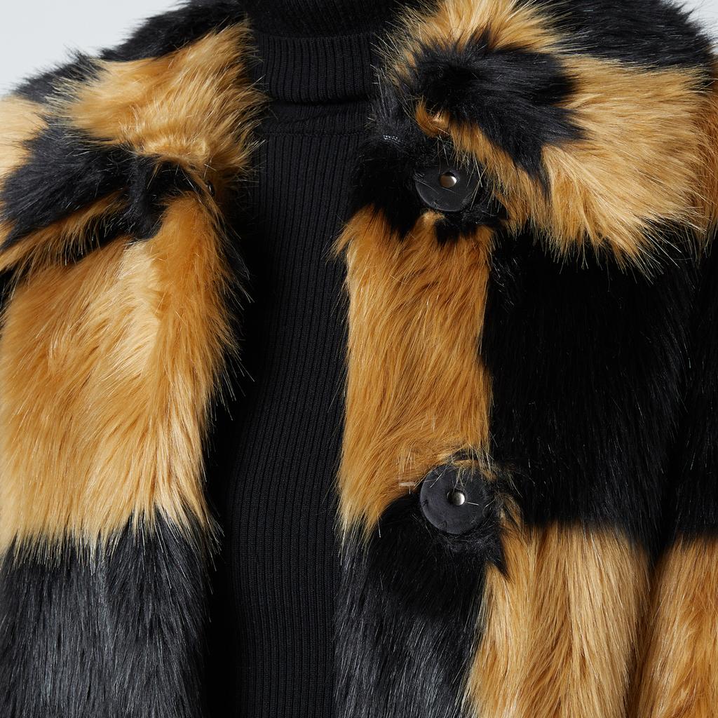 Stand Studio Women's Nani Faux Fur Check Jacket - Black/Beige商品第4张图片规格展示