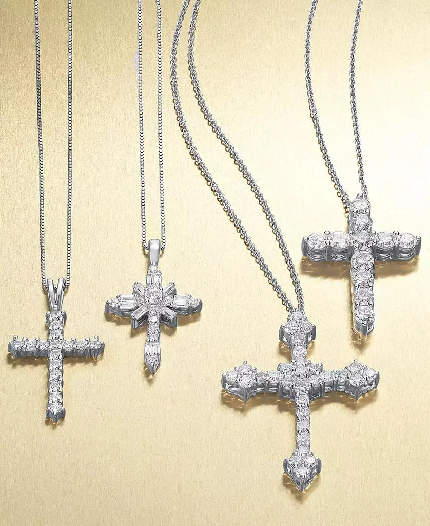 商品Macy's|Diamond Baguette Cross Pendant Necklace in 14k White Gold (1/2 ct. t.w.),价格¥18623,第2张图片详细描述
