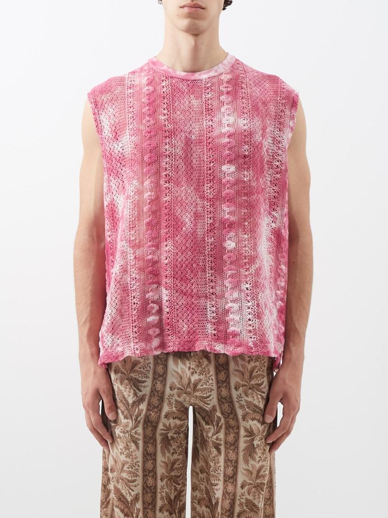 Box tie-dyed crochet cotton-blend sweater vest商品第1张图片规格展示