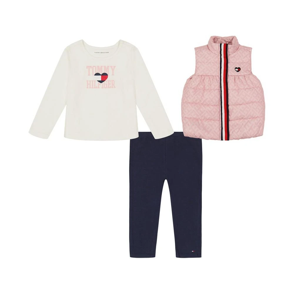 商品Tommy Hilfiger|Little Girl Puffer Vest, Long Sleeve Logo T-shirt and Leggings, 3 Piece Set,价格¥268,第1张图片