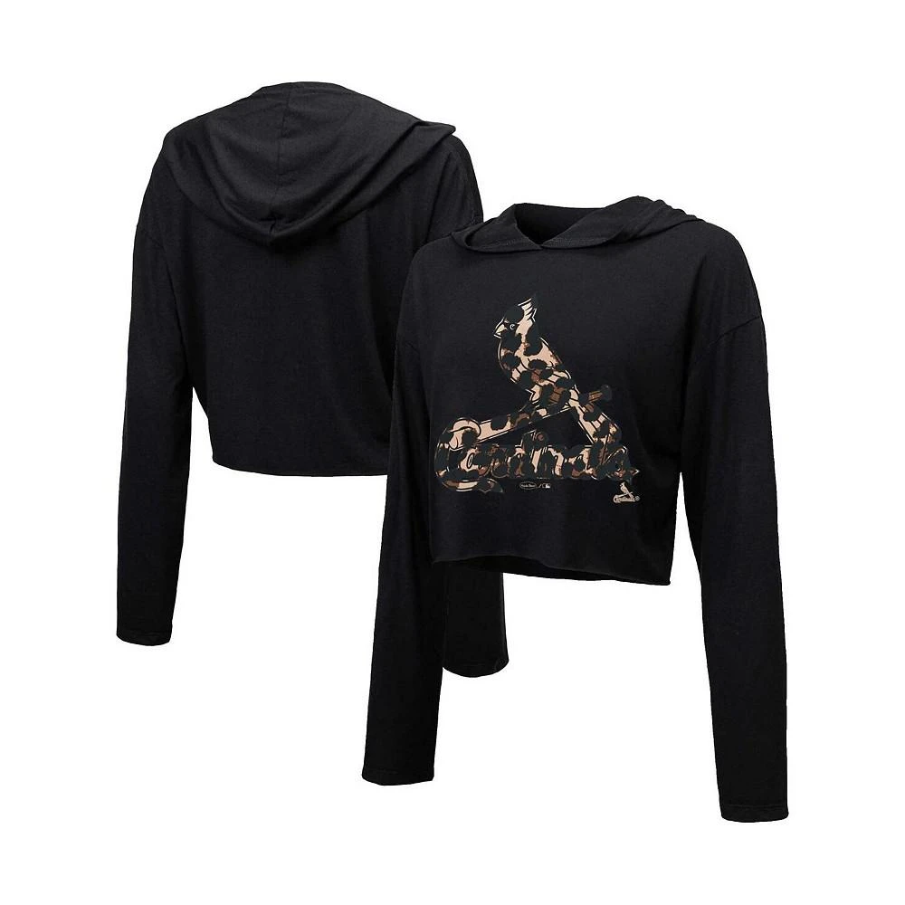 商品Majestic|Women's Threads Black St. Louis Cardinals Leopard Cropped Hoodie,价格¥445,第1张图片