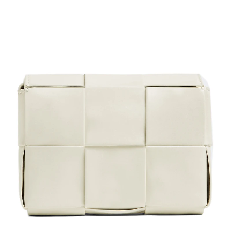 【包税】Bottega Veneta/葆蝶家 CASSETTE系列 男女同款迷你白色小牛皮Intreccio编织单肩斜挎豆腐包667048VCQ729007 商品