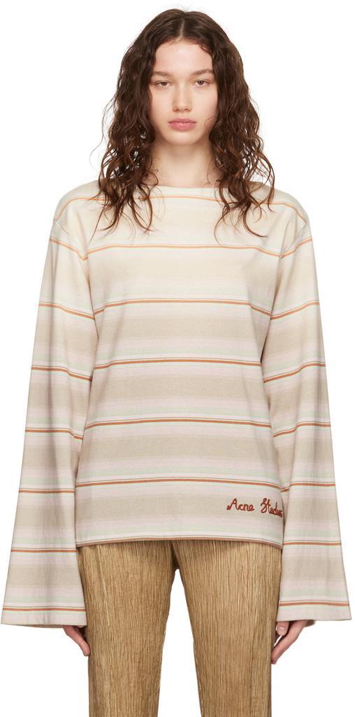 商品Acne Studios|Beige Striped Long Sleeve T-Shirt,价格¥2428,第1张图片