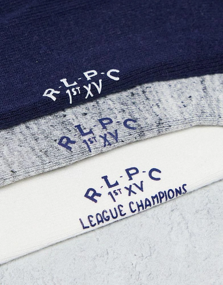 商品Ralph Lauren|Polo Ralph Lauren 3 pack quarter length socks in grey, white, navy with pony NYC logo,价格¥238,第4张图片详细描述