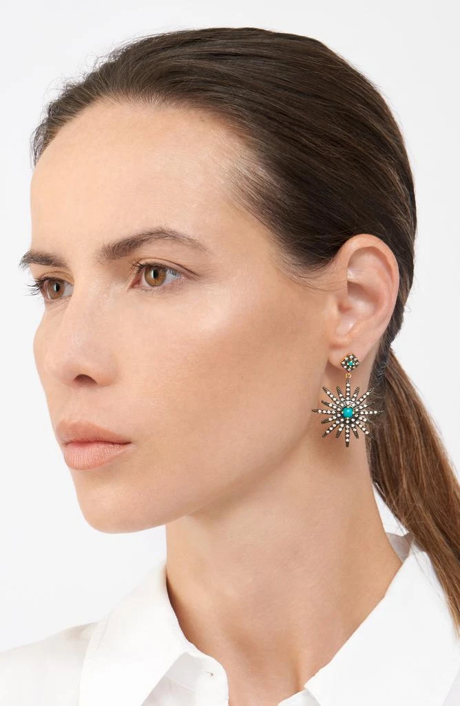 商品ADORNIA|14K Yellow Gold Plated Turquoise & Swarovski Crystal Accented Starburst Earrings,价格¥151,第2张图片详细描述