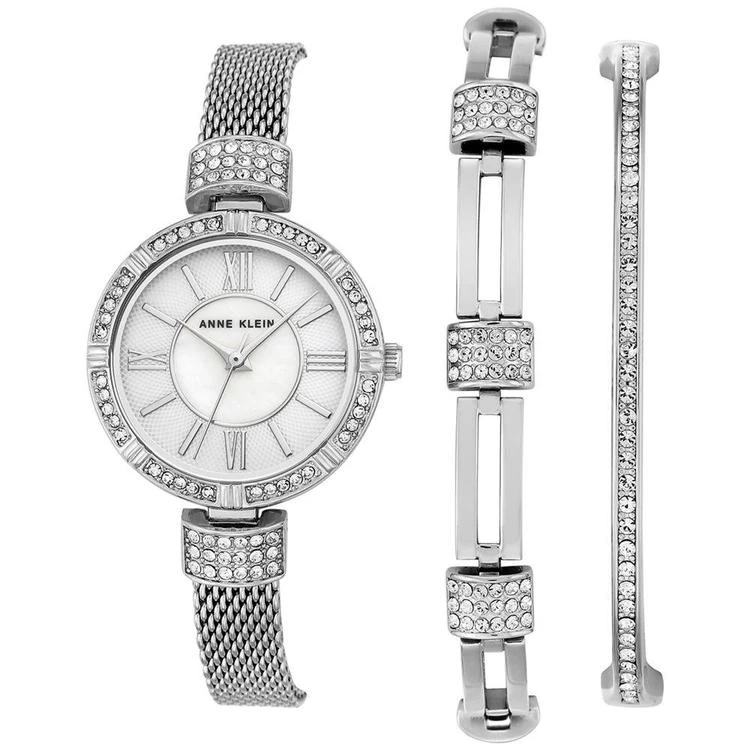 商品Anne Klein|Women's Silver-Tone Mesh Bracelet Watch & Bracelets Box Set 28mm AK-2845SVST,价格¥524,第1张图片