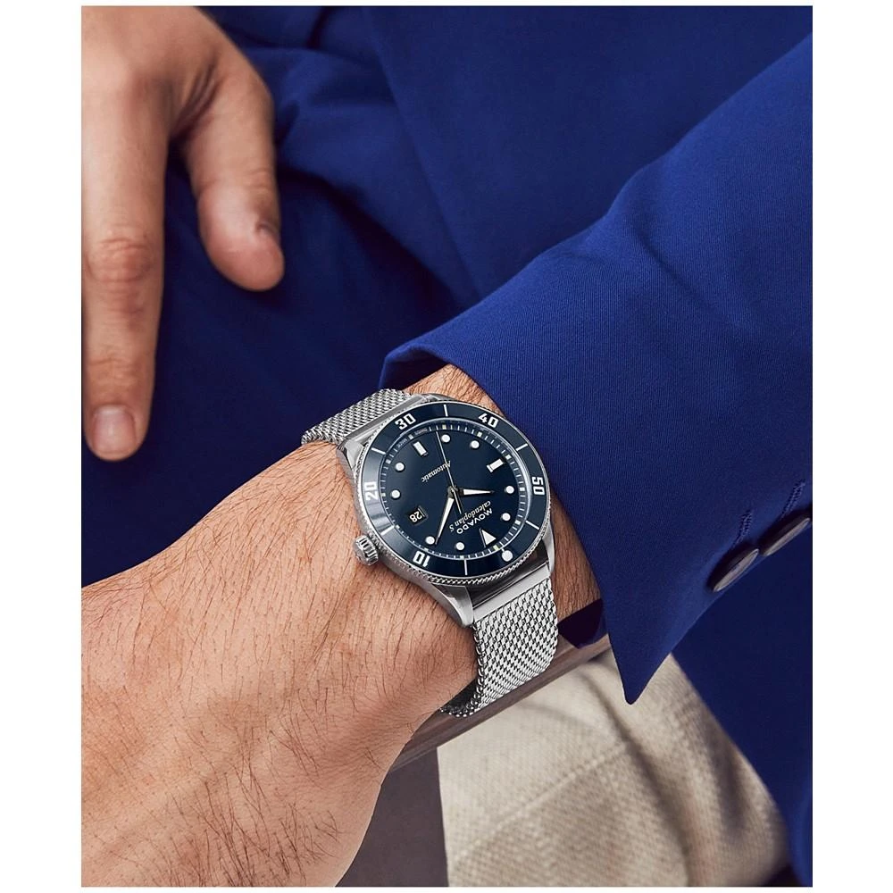商品Movado|Men's Heritage Calendoplan Swiss Automatic Silver-Tone Stainless Steel Bracelet Watch 43mm,价格¥8152,第4张图片详细描述