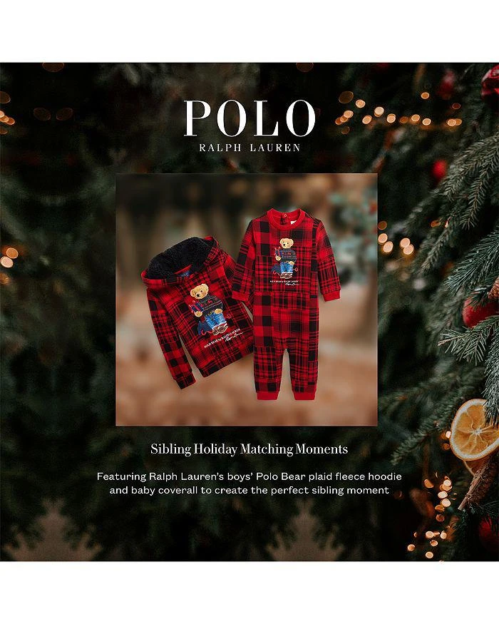 商品Ralph Lauren|Boys' Polo Bear Plaid Fleece Coverall - Baby,价格¥209,第4张图片详细描述