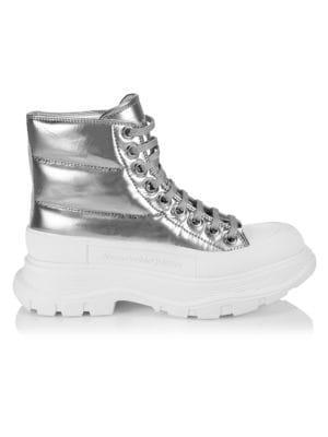 商品Alexander McQueen|Puffer Tread Slick Metallic Leather Ankle Boots,价格¥2021,第1张图片