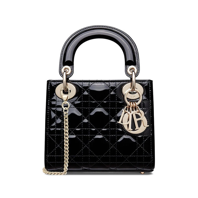 商品Dior|【预售3-7天】迪奥 20 Lad Dior系列 女士黑色漆皮小牛皮戴带链戴妃手提包 M0505OWCB_M900,价格¥38674,第1张图片