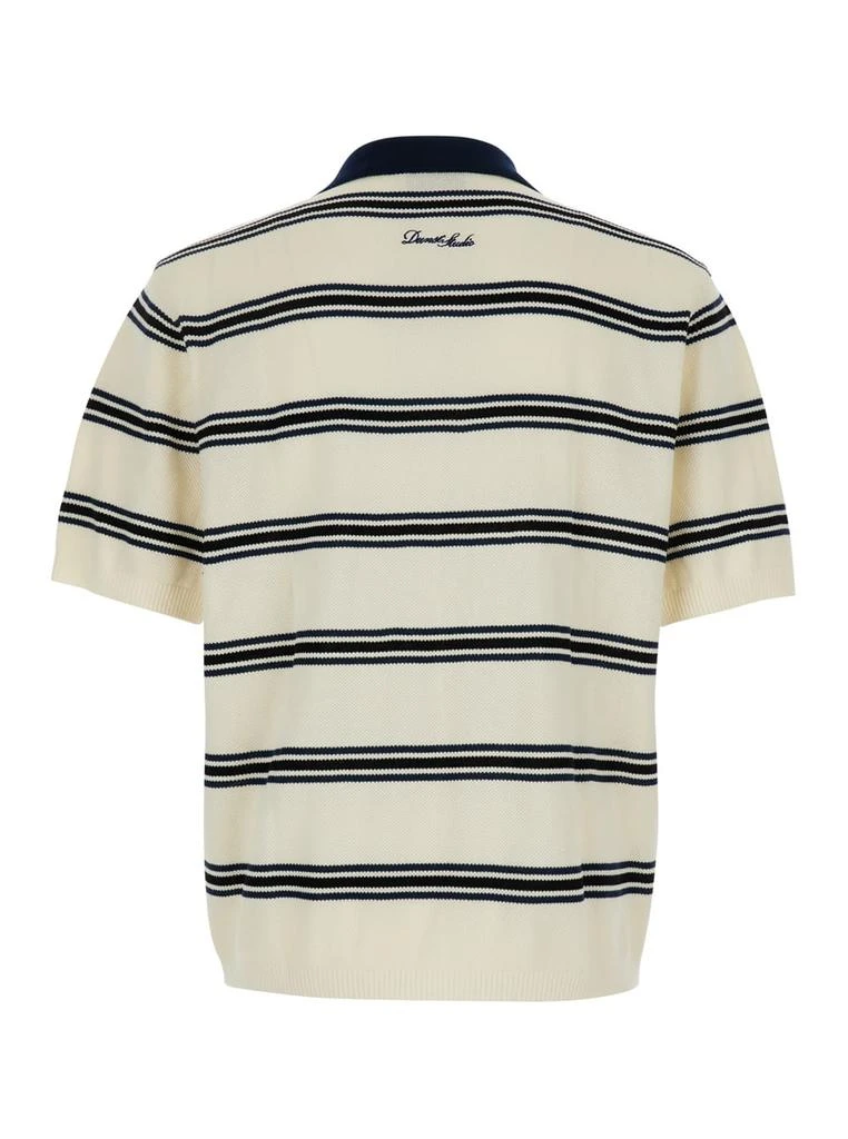 商品Dunst|White Polo Shirt With All-over Striped Motif And Ribbed Edges In Cotton Piquet Man,价格¥1296,第2张图片详细描述
