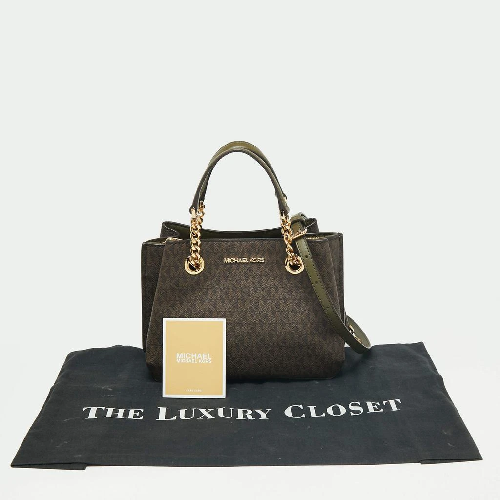 Michael Kors Brown Signature Coated Canvas Small Teagen Satchel 商品