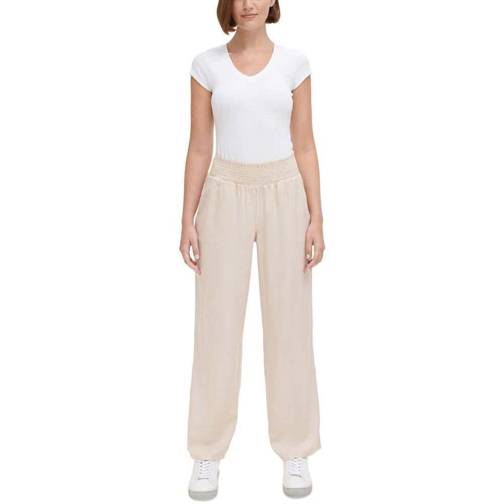 商品Calvin Klein|Women's Smocked-Waist Straight-Leg Pants,价格¥107,第4张图片详细描述