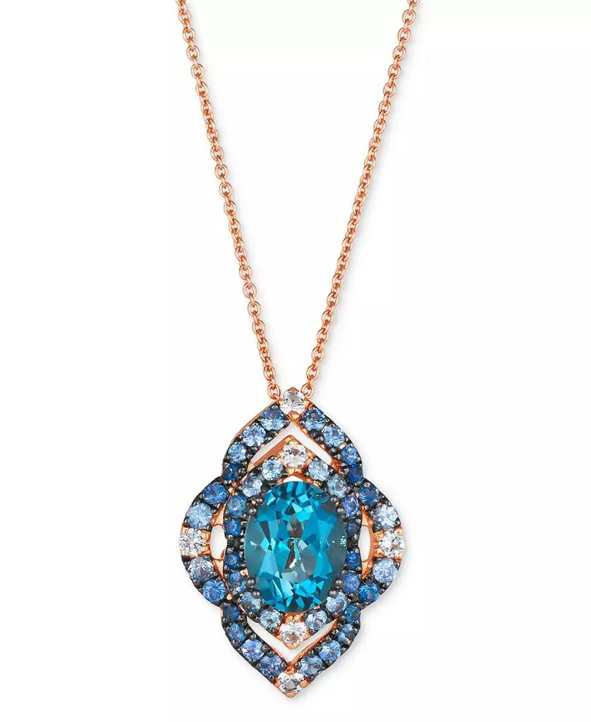 商品Le Vian|Ombré® Deep Sea Blue Topaz (2 ct. t.w.), Denim Ombré (3/4 ct. t.w.), & White Sapphire (1/6 ct. t.w.) Framed Adjustable 20" Pendant Necklace in 14k Rose Gold,价格¥7666,第1张图片