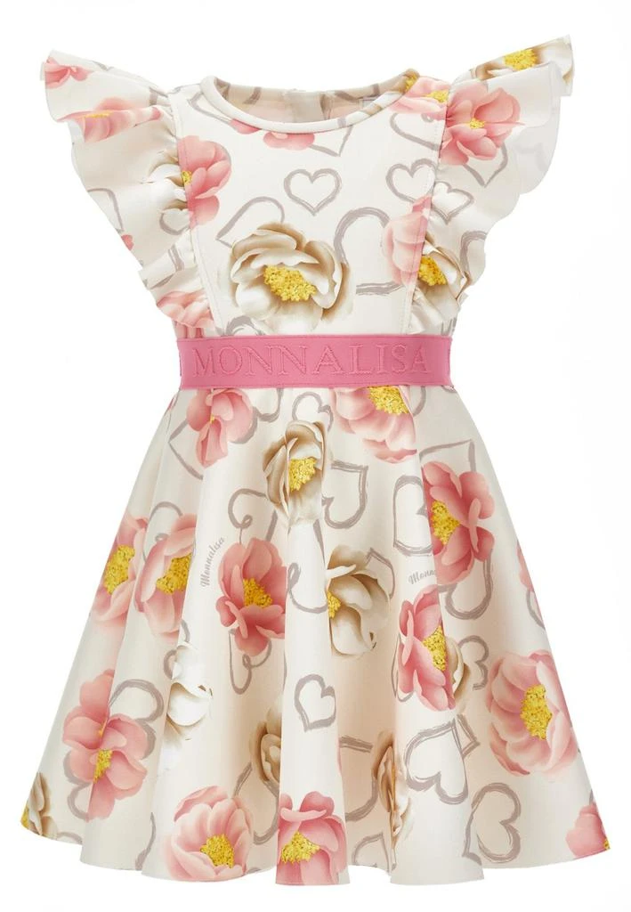 商品MONNALISA|Monnalisa Logo-Waistband Floral Printed Ruffled Dress,价格¥1594,第1张图片
