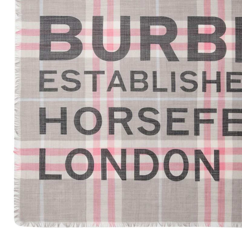 【包税】BURBERRY/博柏利 22年秋冬新款 Horseferry系列 男女同款淡灰色/淡粉色丝毛混纺印花格纹大号方巾80573881 商品