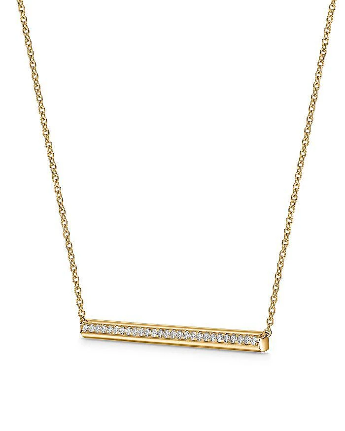 商品Hearts On Fire|18K Yellow Gold Barre Diamond Pavé Bar Necklace, 18",价格¥17672,第2张图片详细描述