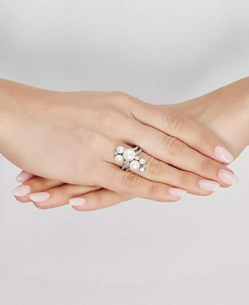 商品Arabella|Cultured Freshwater Button Pearl (4 - 9-1/2mm) & Cubic Zirconia Cluster Ring in Sterling Silver,价格¥893,第2张图片详细描述