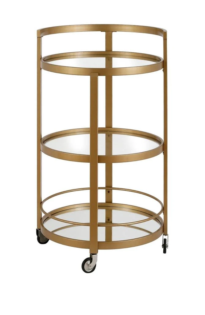 Hause Round Brass Finish Bar Cart with Mirrored Shelf 商品