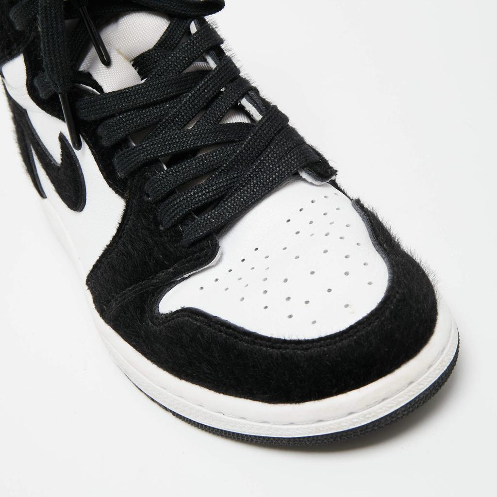 Air Jordans Black/White Calf Hair And Leather 1 Retro COJP High Top Sneakers Size 38.5商品第7张图片规格展示