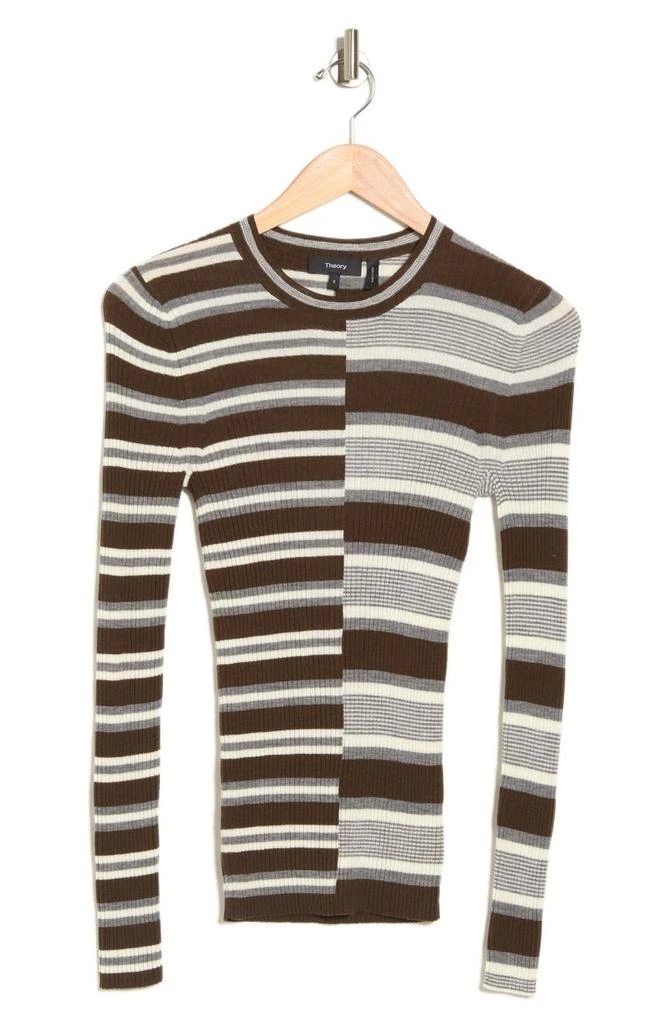 商品Theory|Multi Stripe Print Ribbed Knit Wool Sweater,价格¥670,第3张图片详细描述