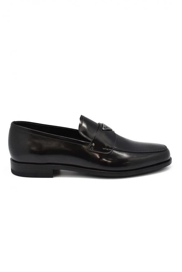 商品Prada|Luxury shoes for men black leather prada mocassins with logo,价格¥4063,第1张图片