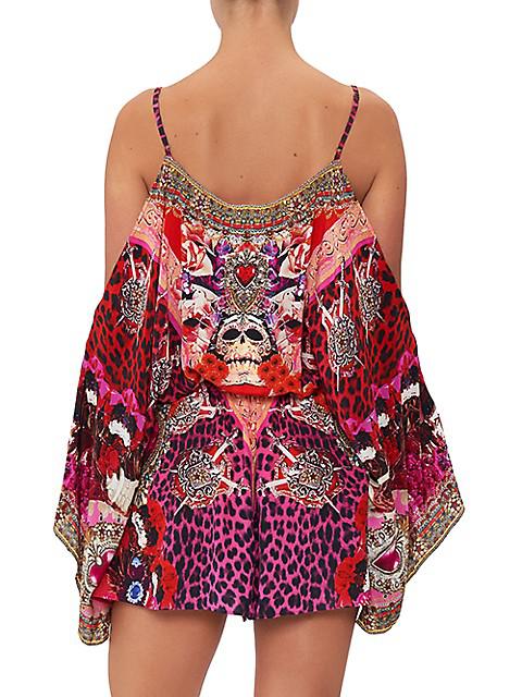 Printed Silk Cold-Shoulder Romper商品第5张图片规格展示