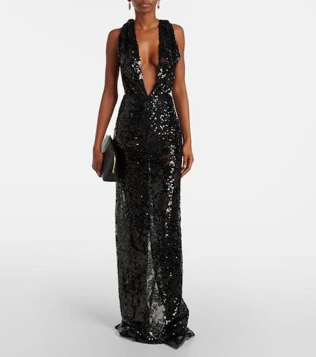 商品Victoria Beckham|亮片挂脖薄纱连体紧身衣,价格¥5142,第2张图片详细描述